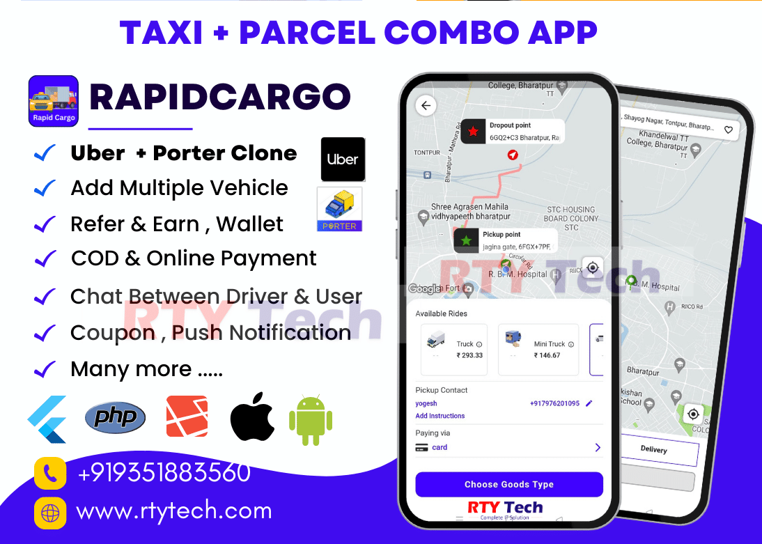 Ridezo Pro – Taxi & Parcel 2 in 1 App || Uber + Porter  Clone