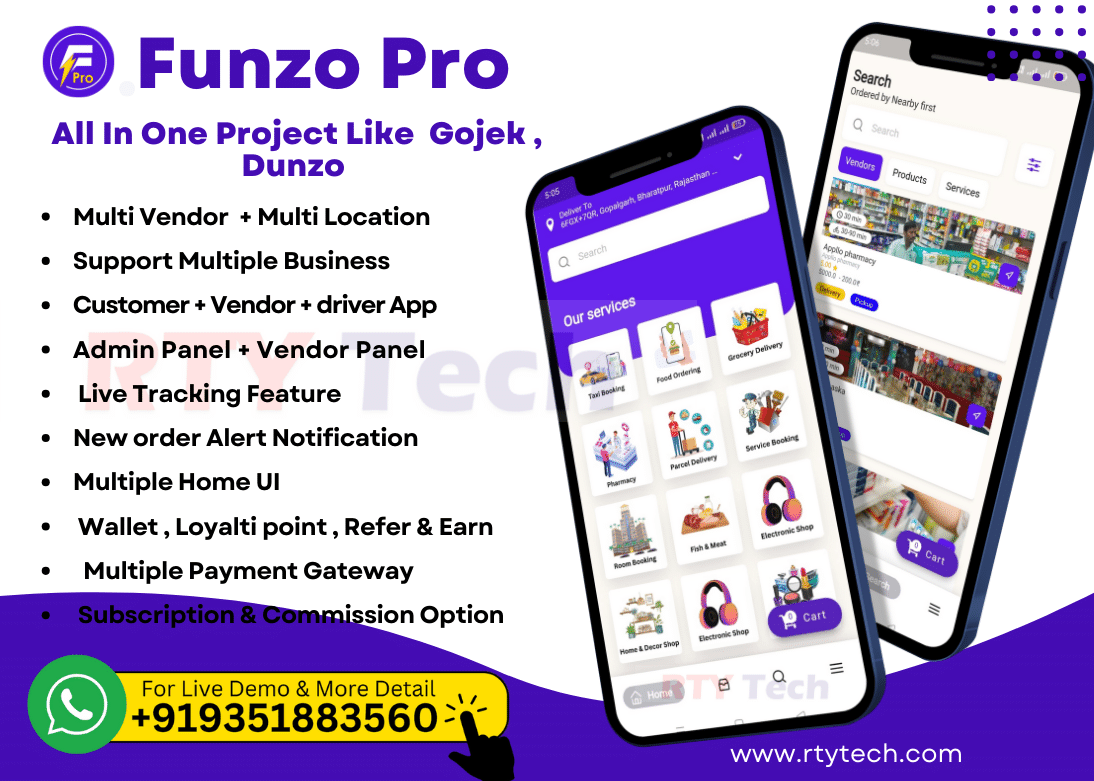 FunzoPro – All In one Multi Purpose & Multiple Business App like Gojek